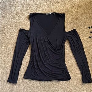Abercrombie & Fitch Black Asymmetrical cold shoulder Wrap Blouse